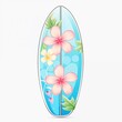 Surfboard clipart with tropical flower decals ,water color, cartoon, hand drawing