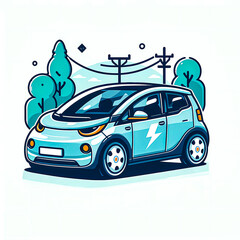  Vector illustration of an Electric Vehicle (EV) on a white background.