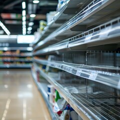 Wall Mural - an empty shelf for product placement in the supermarket with blurred background 