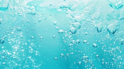 Poster - Fizzing water bubbles, carbonated drink, undersea abstract background, transparent water with fizzing moisture drops.