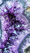 A closeup image of an amethyst slice of a geode