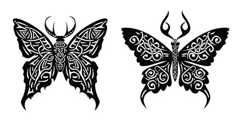 Celtic butterfly vector Illustration. Butterfly insect tribal Celtic ornaments Isolated on White Background