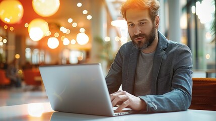 Aufkleber - Professional executive using a laptop in a bright light modern contemporary office. Generative AI.