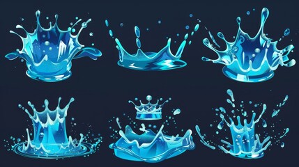 Poster - A realistic 3D modern illustration with liquid aqua dynamic splashing in a crown shape. Perfect for motion graphics or mobile games.