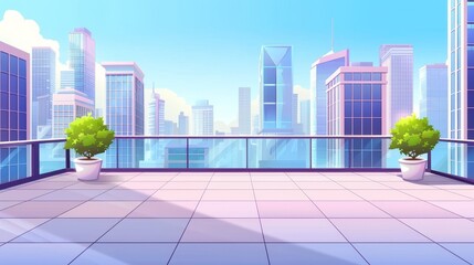 Poster - rooftop terrace with city view. rooftop terrace with railing on a background of modern buildings and