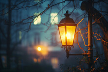 The Radiant Glow Of A Street Lamp On A Misty Evening