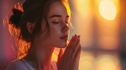 Woman in Prayer with Hands Together Generative AI