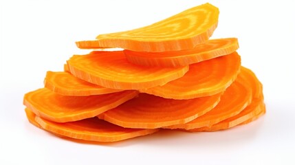 Fresh and tasty carrot slices isolated on white background.