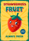 Fototapeta Pokój dzieciecy - strawberry cartoon character cheerful fruit vintage banner
