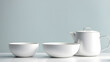 © Jati - A white tea set with a white tea pot and three white bowls