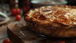 A close-up shot of a freshly baked pie, its flaky crust and gooey filling evoking the comforting flavors of a perfect picnic on International Picnic Day.