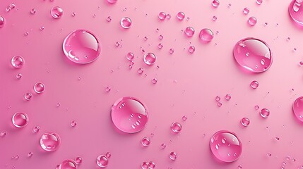 Poster - Realistic modern illustration of water drops on pink background. Template for beauty product, moisture, skincare cosmetic production ads.
