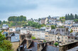 Residential buildings of the town of Morlaix during a cloudy day in the town, Europe, France, Brittany