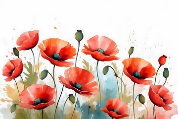 Poster - Red poppies on a white background, watercolor illustration. Remembrance day concept 