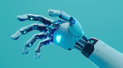 Poster - a robot hand with wires, ai cyborg, smart machine isolated illustration. futuristic blue and white a