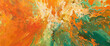 Explosions of fiery orange and cool mint green erupting across a blank canvas, their vivid hues blending and colliding in a dynamic display of abstract expressionism.