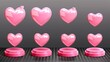 Detailed mockup of pink heart shaped podiums isolated on transparent background. Modern illustration of a love symbol as a platform. Product display mockup for holiday discounts or sales.