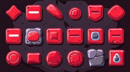 Poster - Modern illustration of animated game buttons. Play, start, shop, resume, restart, login, settings, cancel, option, continue clicks.