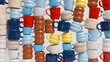 Stacked colorful coffee mugs 3D render