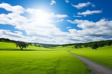 Poster - green grass field landscape.