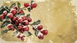 cranberries and snowy trees and rosemary watercolor pattern illustration poster background