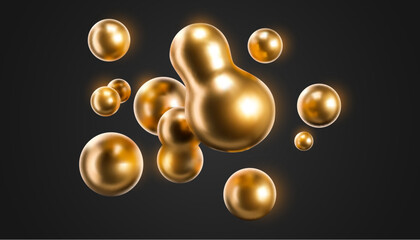 Wall Mural - Vector 3d gold liquid blobs.
