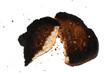 Very Burnt Bread Roll Torn or Cut in Half Toast Close Up Texture