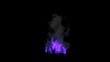 3D animation of purple flames and smoke on black background