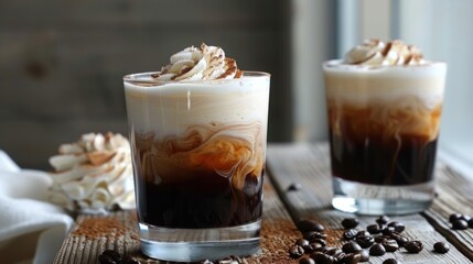 Black and white coffee cocktails with cream