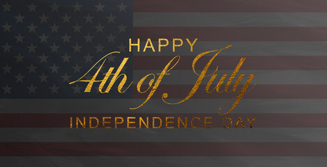 Wall Mural - Happy 4th of July Holiday Text with Patriotic American Flags Border and Blue Blurred Bokeh Lights USA Background, Independence Day Typography Banner Design