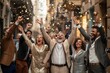 © Iigo - Group of happy business people celebrating success with confetti in the city