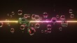 3D animation of colorful soap bubbles with laser light