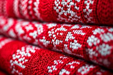 Detailed close up of vibrant red and white patterned fabric for intricate textile examination