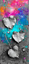 A Colorful Flower With Three Leaves And A Heart In The Middle. The Leaves Are Wet And The Heart Is Surrounded By Water Droplets. Generative AI