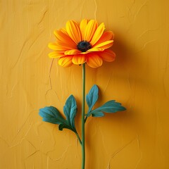 Wall Mural - AI generated illustration of a yellow flower with ample copy space against a yellow background