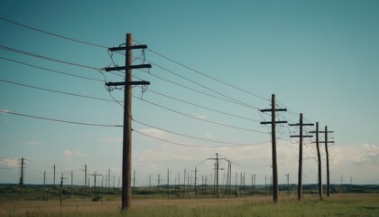 Electric poles. Power shortage and increased energy consumption. Energy development and energy crisis