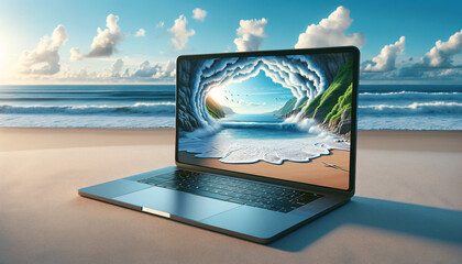 laptop on the beach