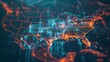 © Muzikitooo - Digital map of USA, concept of North America global network and connectivity, data transfer and cyber technology, information exchange and telecommunication