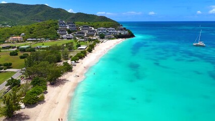 Wall Mural - aerial view of the beautiful ffryes beach at the caribbean island of antigua with turquoise sea and 