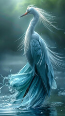 Wall Mural - Elegant egret in a satin gown, accessorized with pearl earrings,