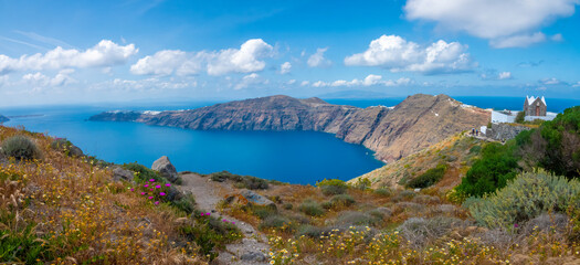 Poster - Hiking trail to Oia, Thira island, Santorini, Cyclades islands, South Aegean Sea, Greece