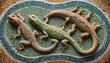 Lizards With Intricate Patterns Forming A Mosaic