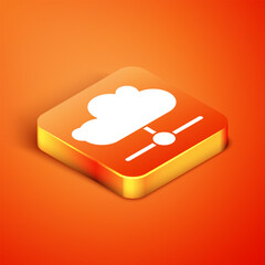 Poster - Isometric Network cloud connection icon isolated on orange background. Social technology. Cloud computing concept. Vector