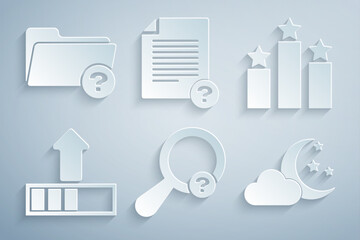 Poster - set unknown search, ranking star, loading, cloud with moon and stars, document and directory icon. v