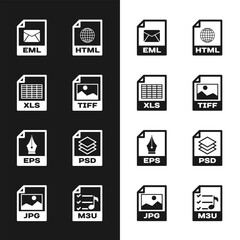 Poster - Set TIFF file document, XLS, EML, HTML, EPS and PSD icon. Vector