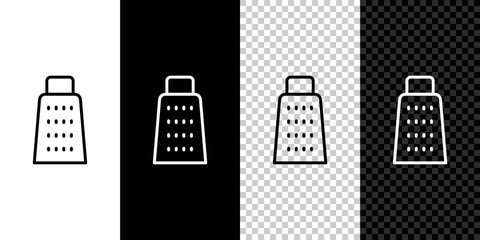 Wall Mural - Set line Grater icon isolated on black and white, transparent background. Kitchen symbol. Cooking utensil. Cutlery sign. Vector