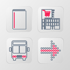 Poster - set line dots arrow, bus, mall or supermarket building and book icon. vector