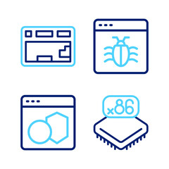 Poster - Set line Processor with microcircuits CPU, Software, System bug and Keyboard icon. Vector