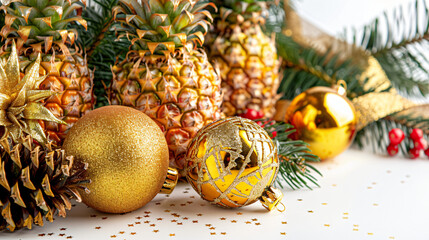 Composition with fresh pineapple Christmas balls and s