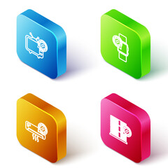 Poster - Set Isometric line Tv setting, Smartwatch, Air conditioner and Server icon. Vector